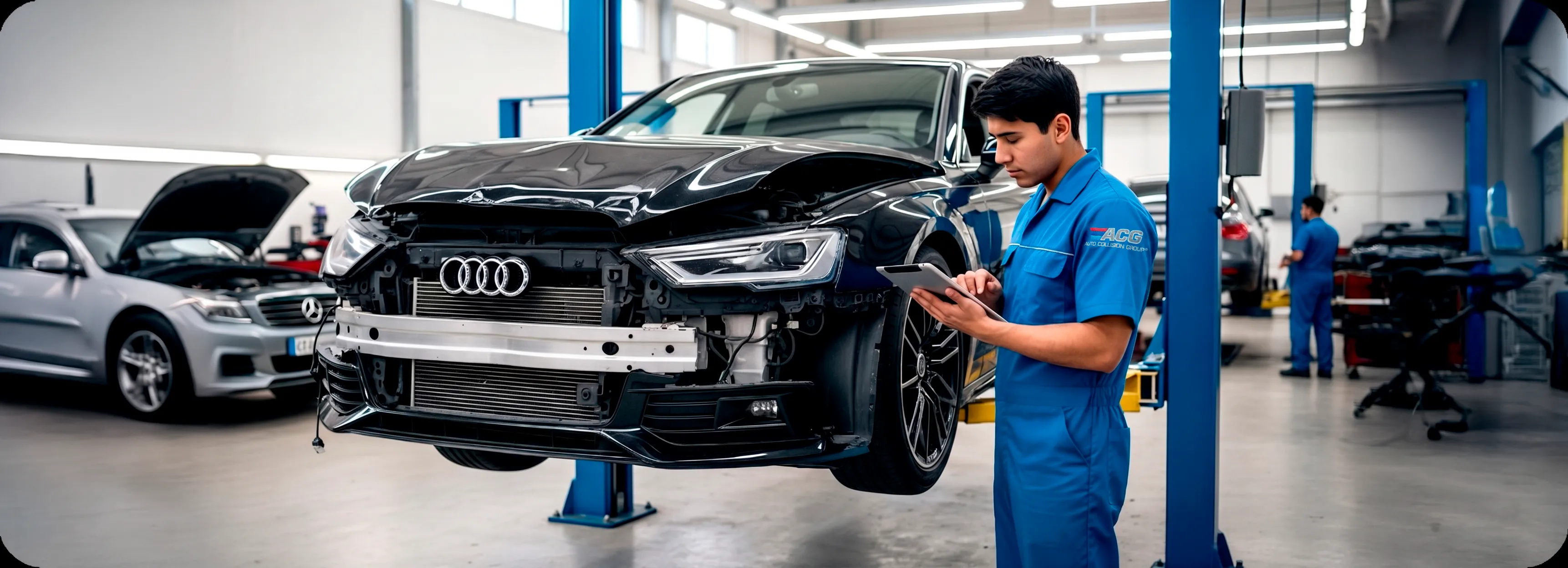 Certified auto body technician performing collision repair at Auto Collision Group Bakersfield