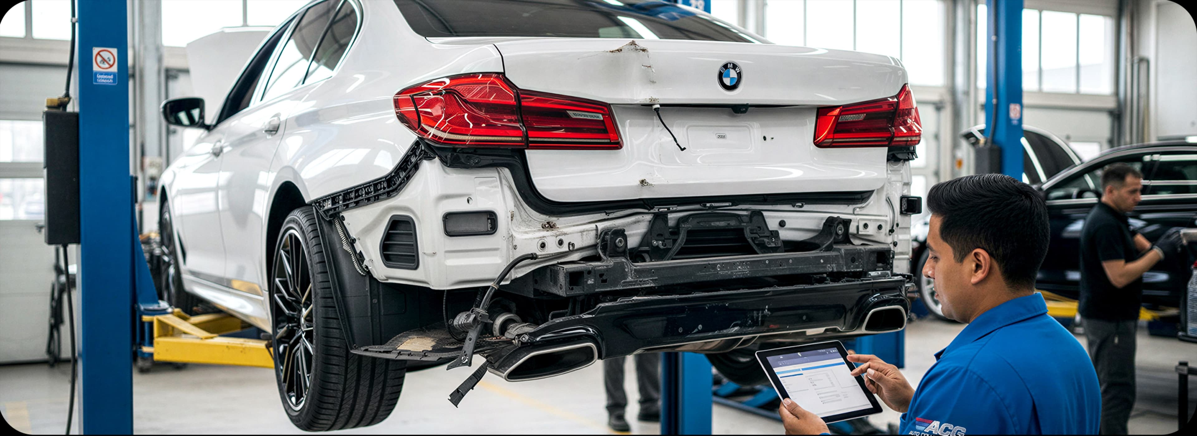Certified technician performing collision repair at Auto Collision Group Fresno