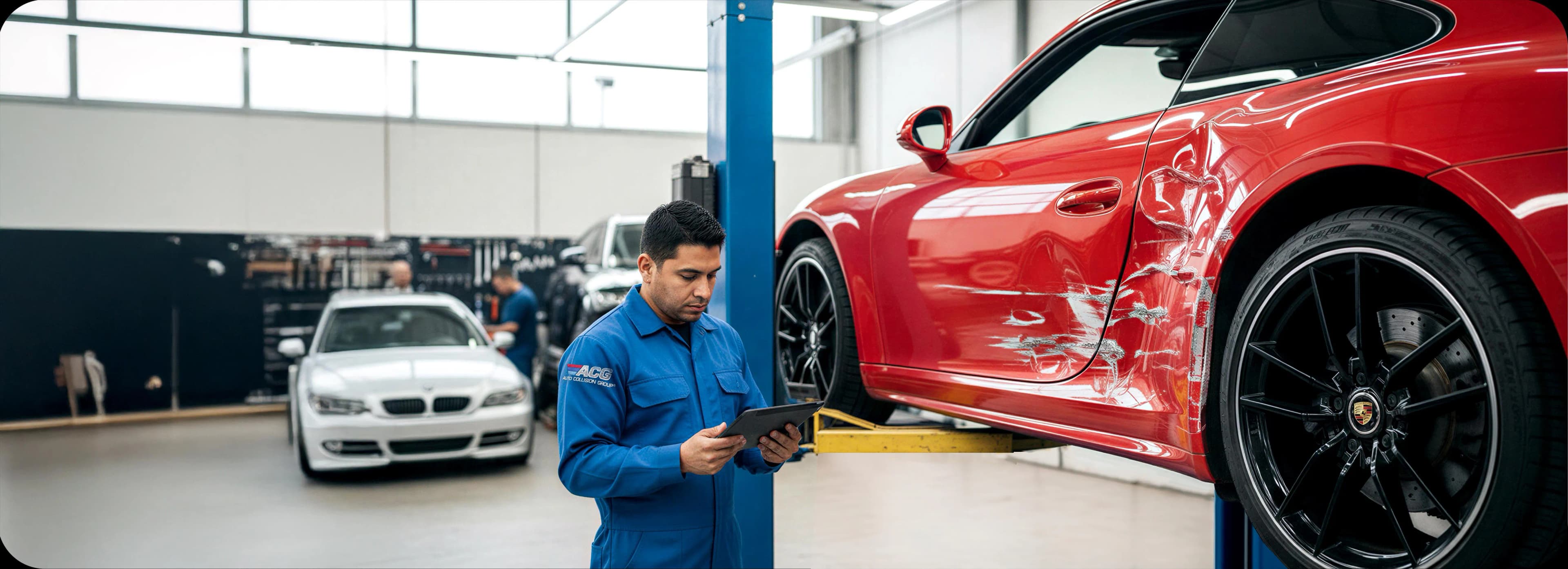 Certified auto body technician performing collision repair at Auto Collision Group Gardena