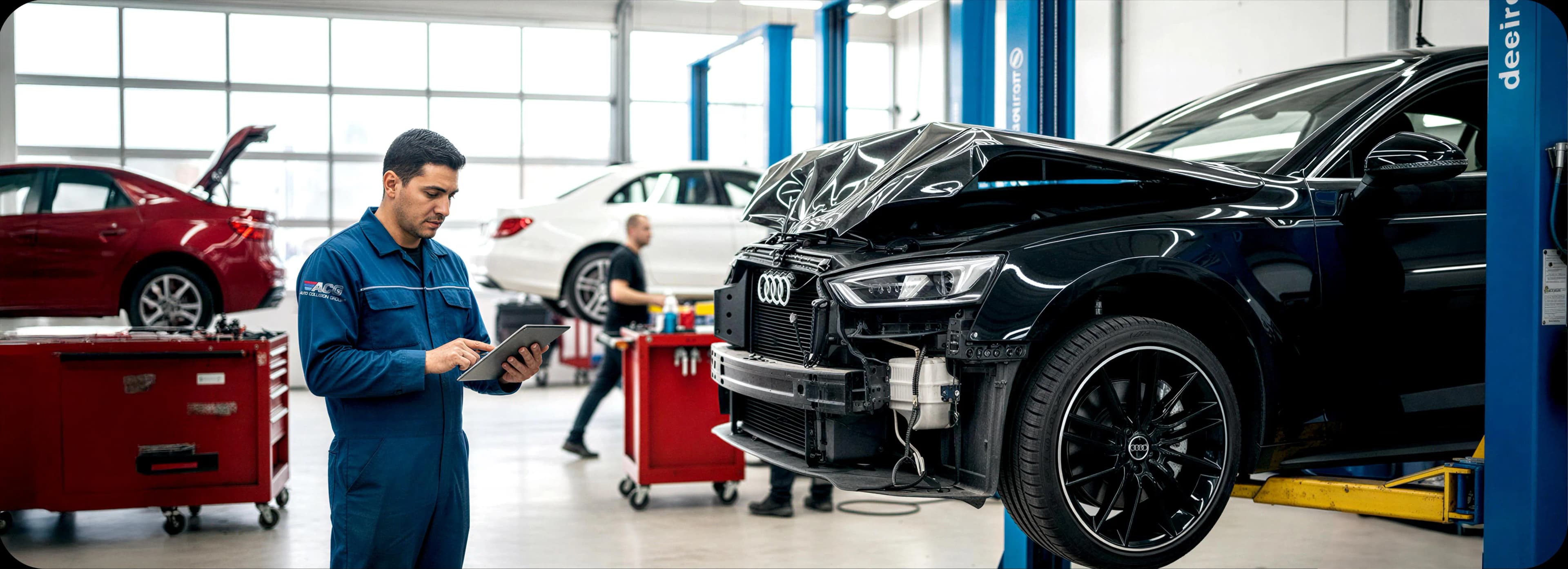 Certified auto body technician performing collision repair at Auto Collision Group Gardena 2