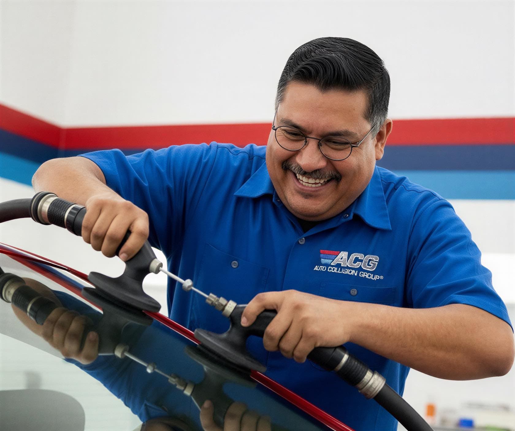 Technician performing glass replacement