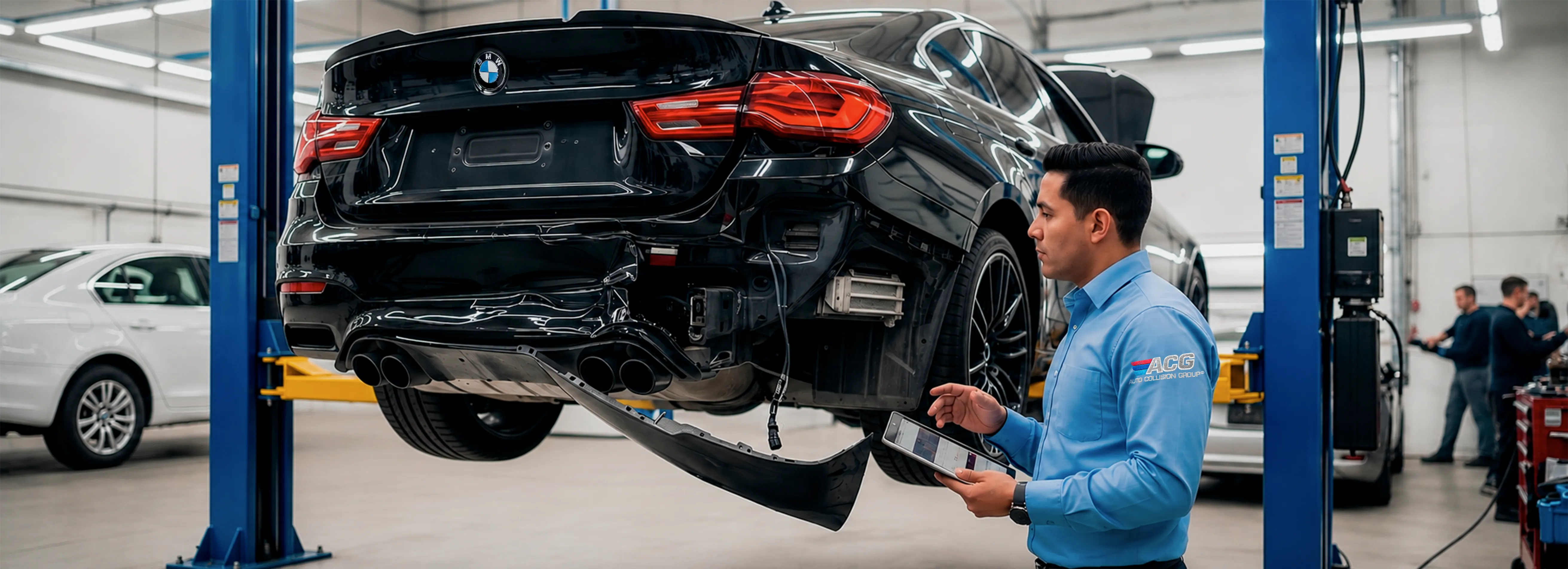 Certified auto body technician performing collision repair at Auto Collision Group Santa Ana