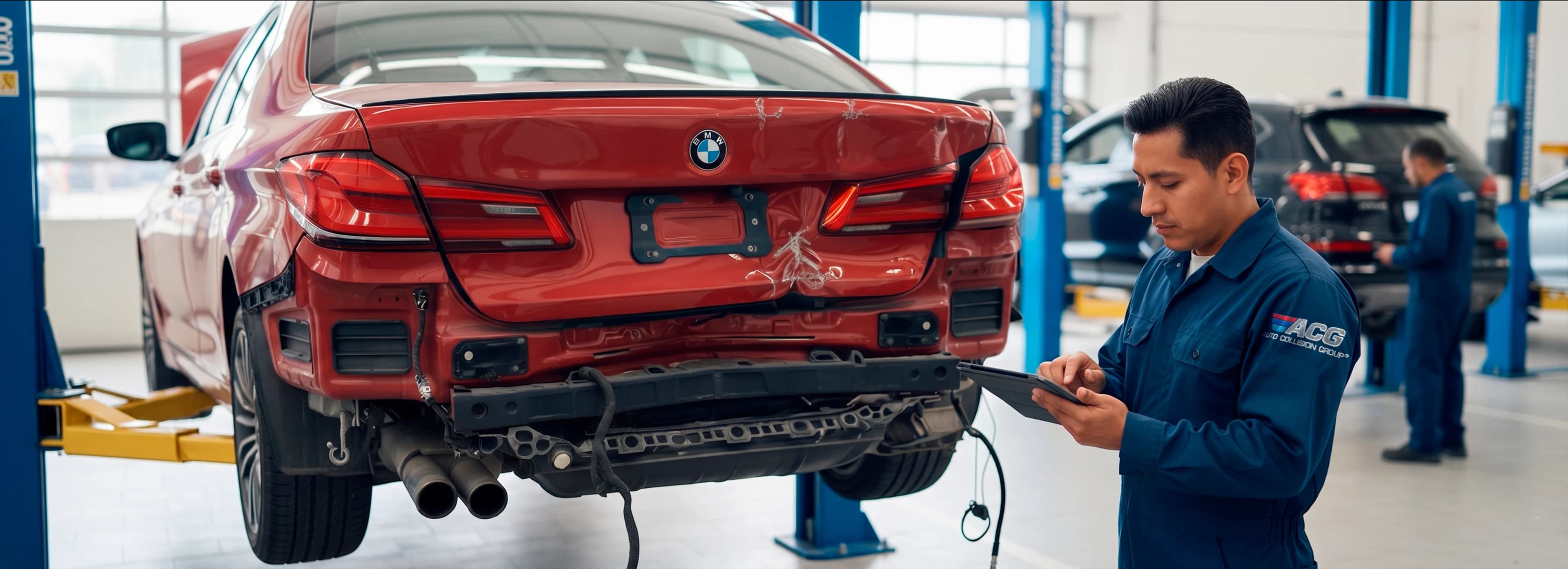 Certified auto body technician performing collision repair at Auto Collision Group Victorville