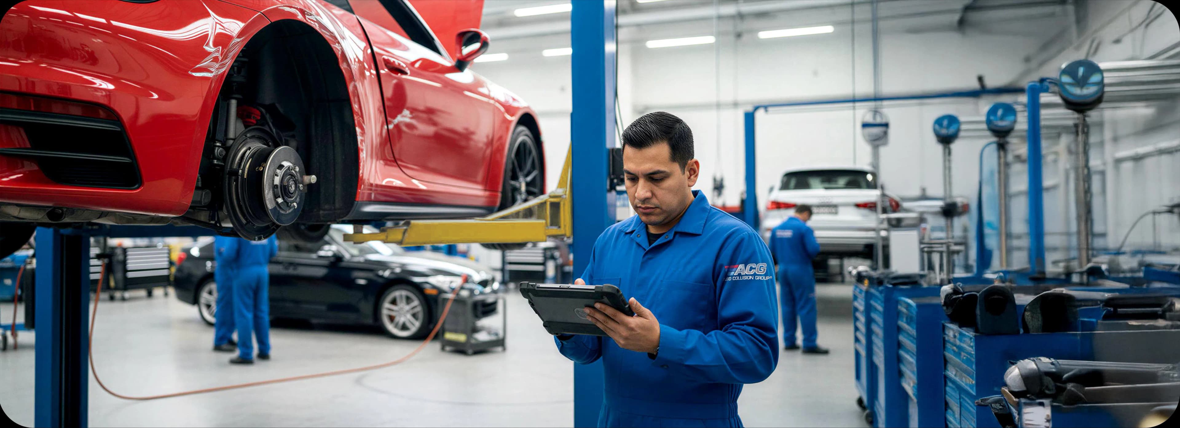 Certified auto body technician performing collision repair at Auto Collision Group Whittier
