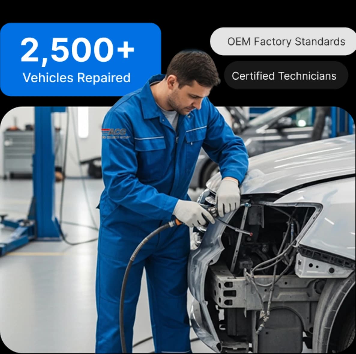 Auto Collision Group premium auto body repair and aluminum services display