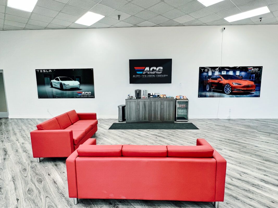 Auto collision repair shop interior