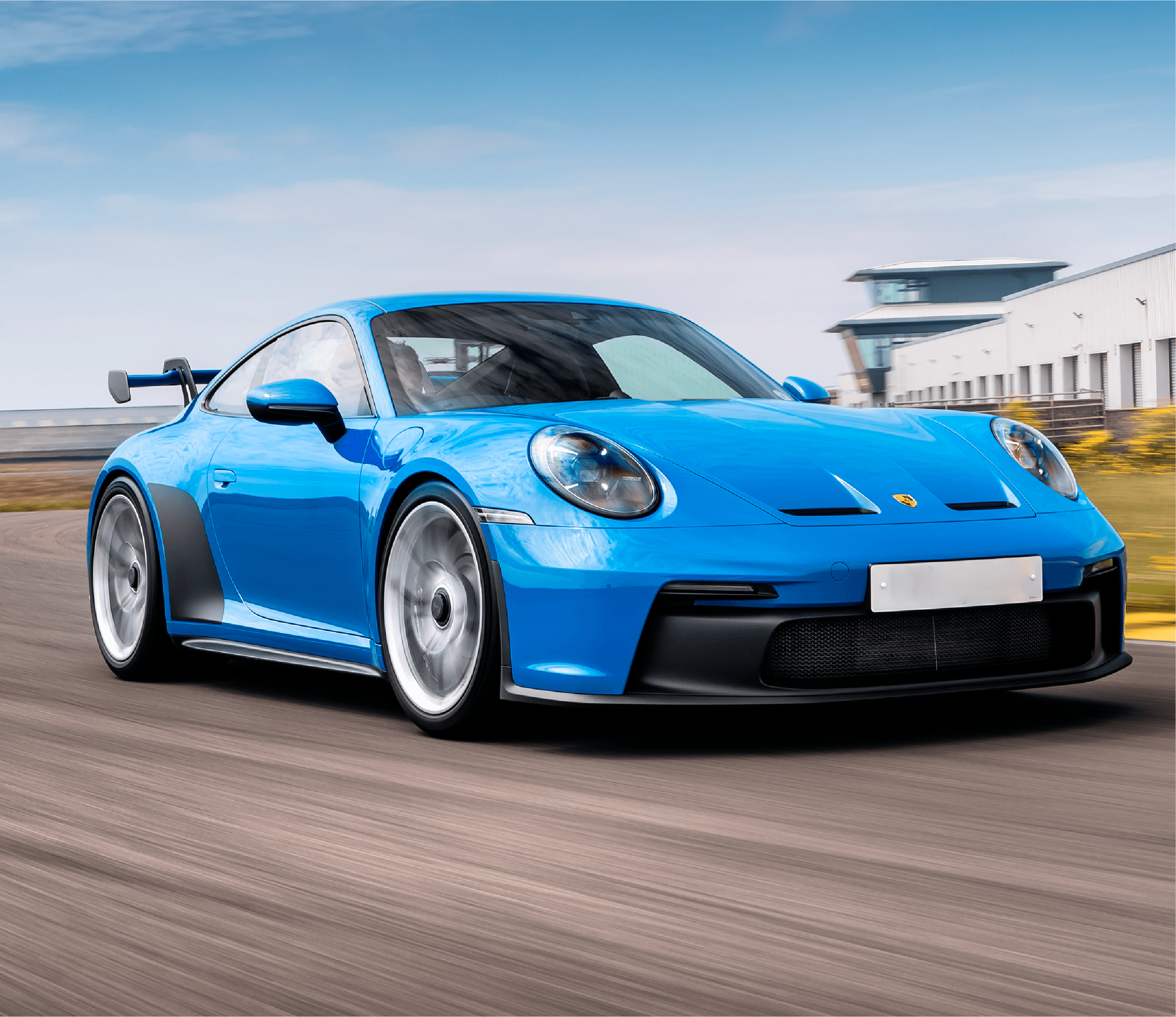 Blue sports car on track