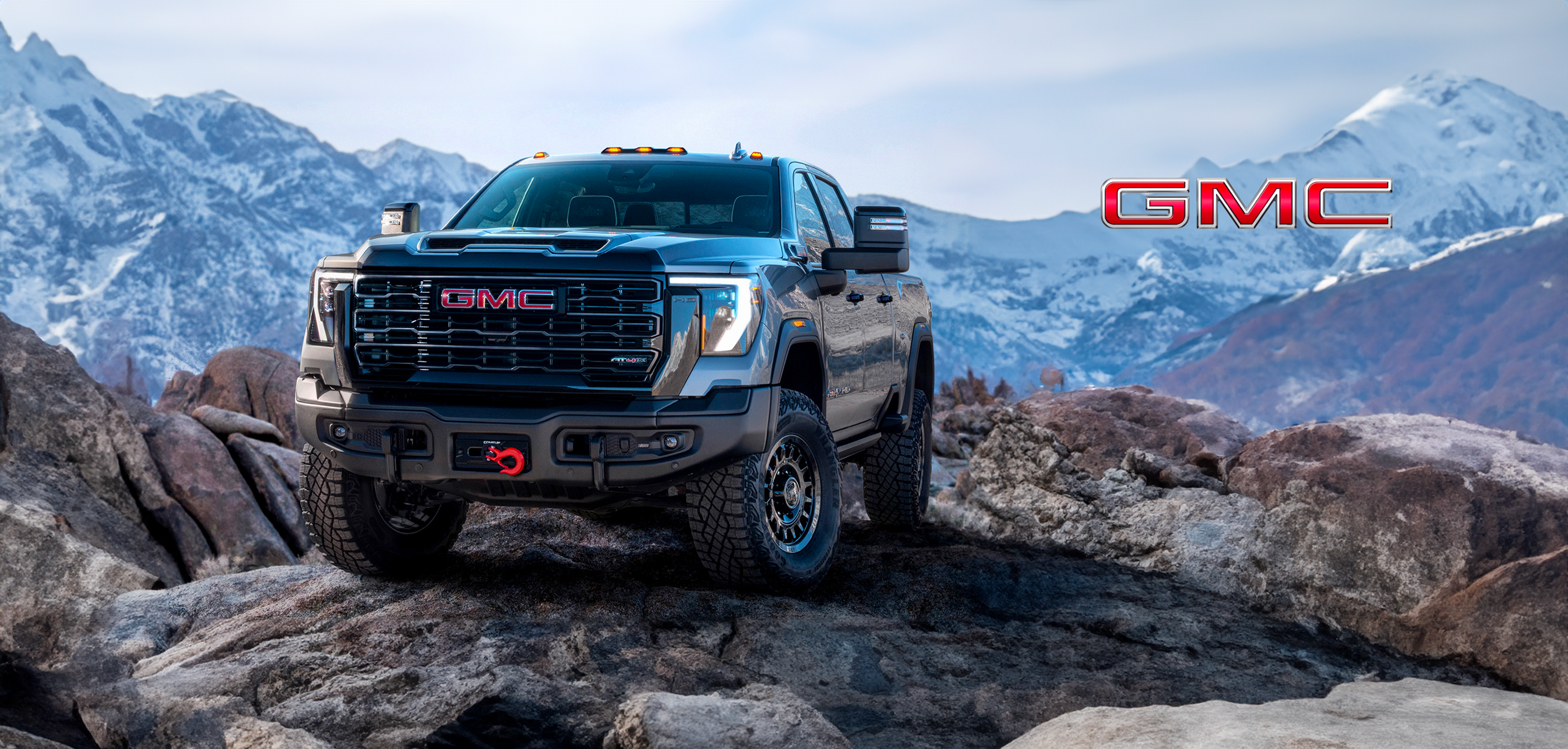 Truck on rocky mountain terrain