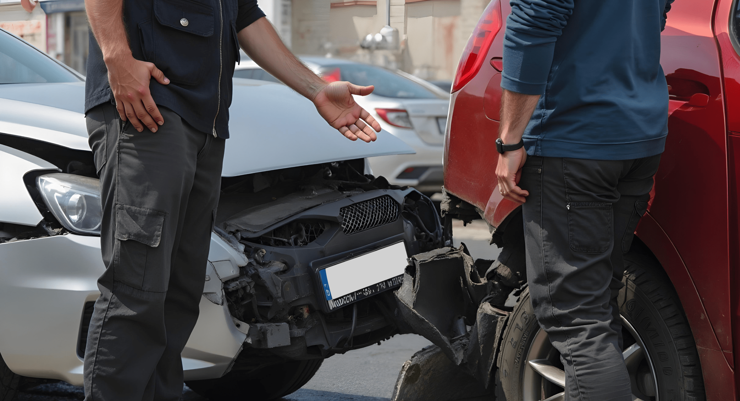 Car accident damage inspection scene