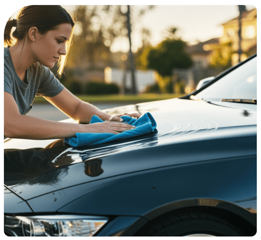 Car polishing with blue cloth