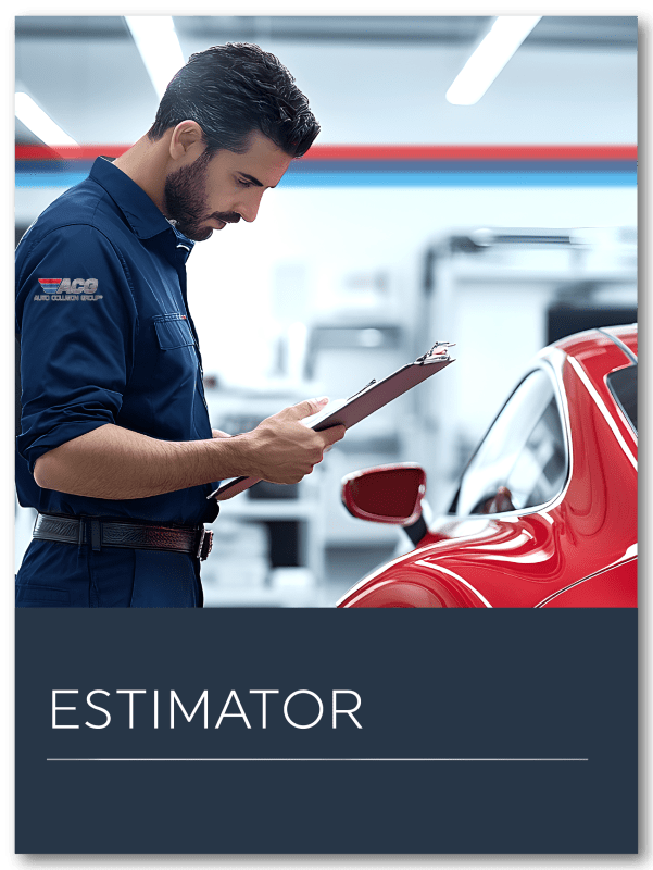 Auto estimator inspecting red car