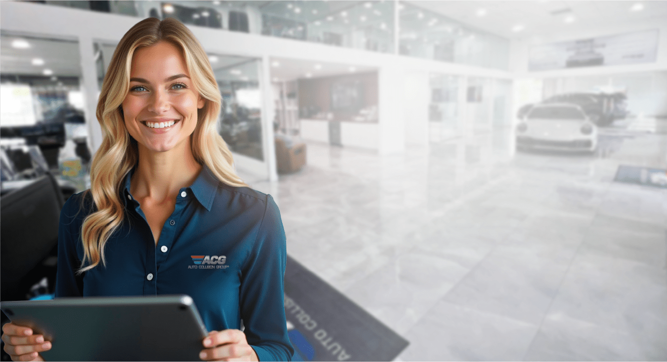 Auto service representative smiling office