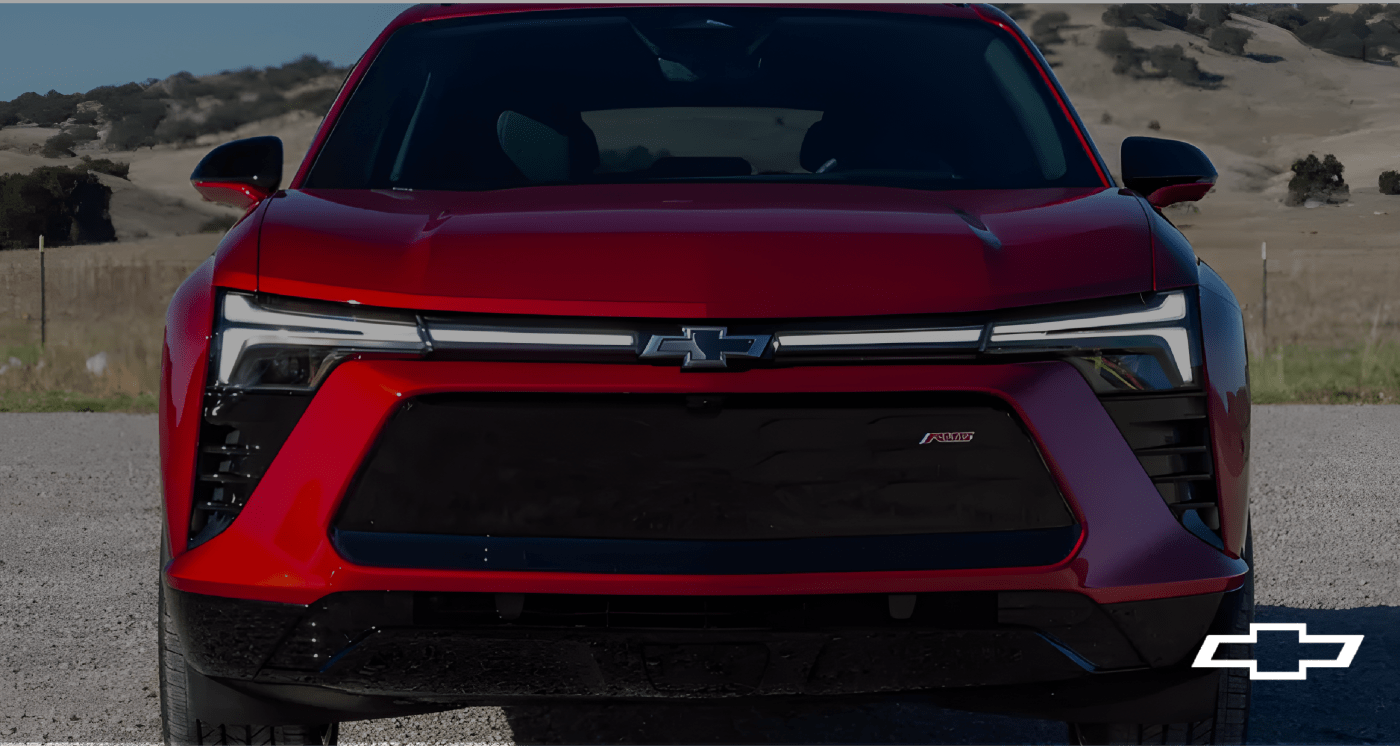 Red Chevy vehicle front view
