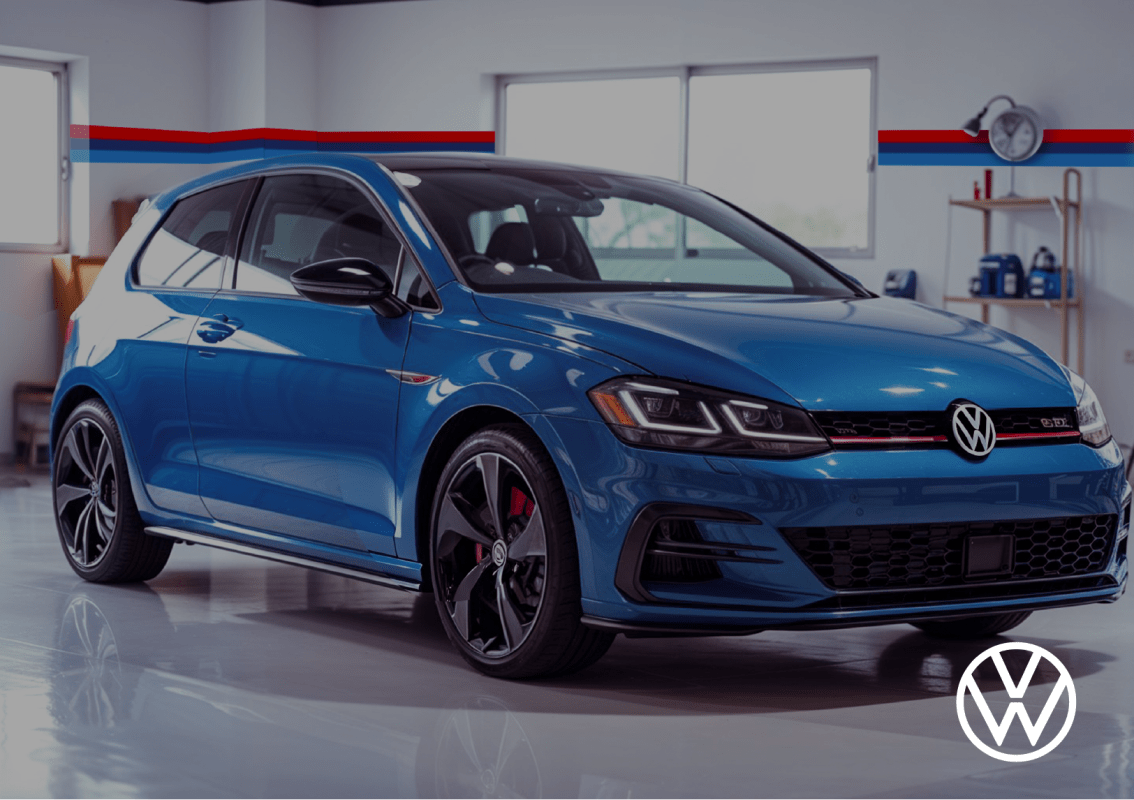 Volkswagen blue car in garage