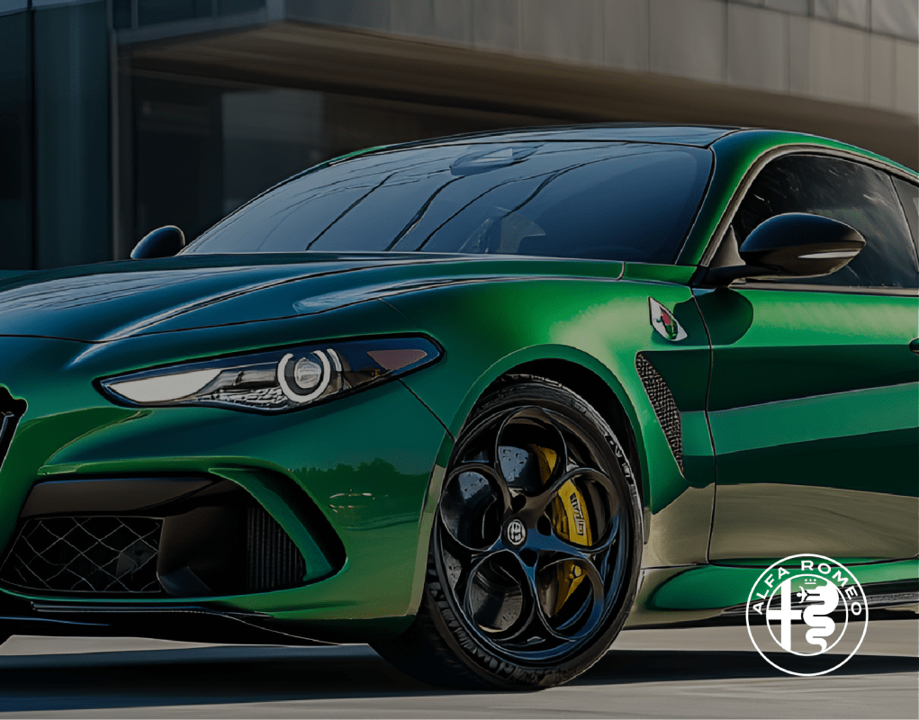 Green luxury sports car showcase