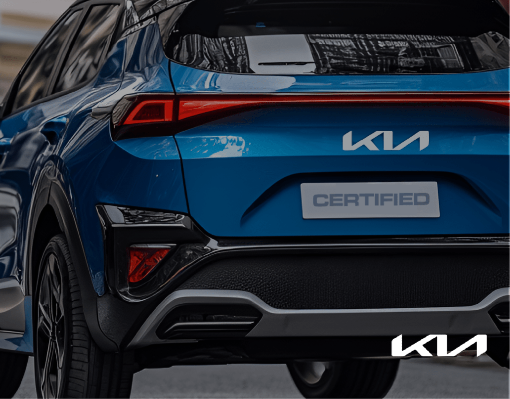 Blue certified Kia car rear