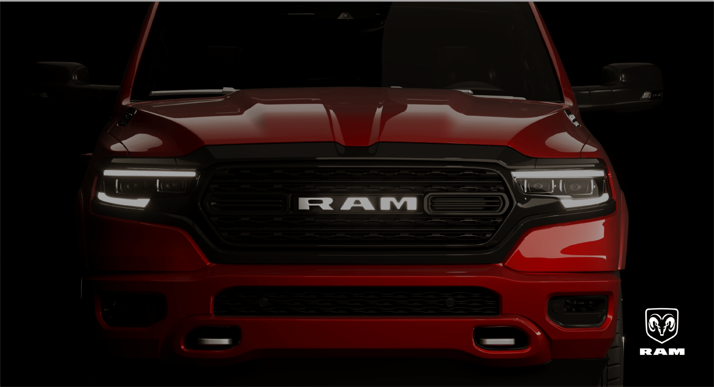 Red truck grille close-up front