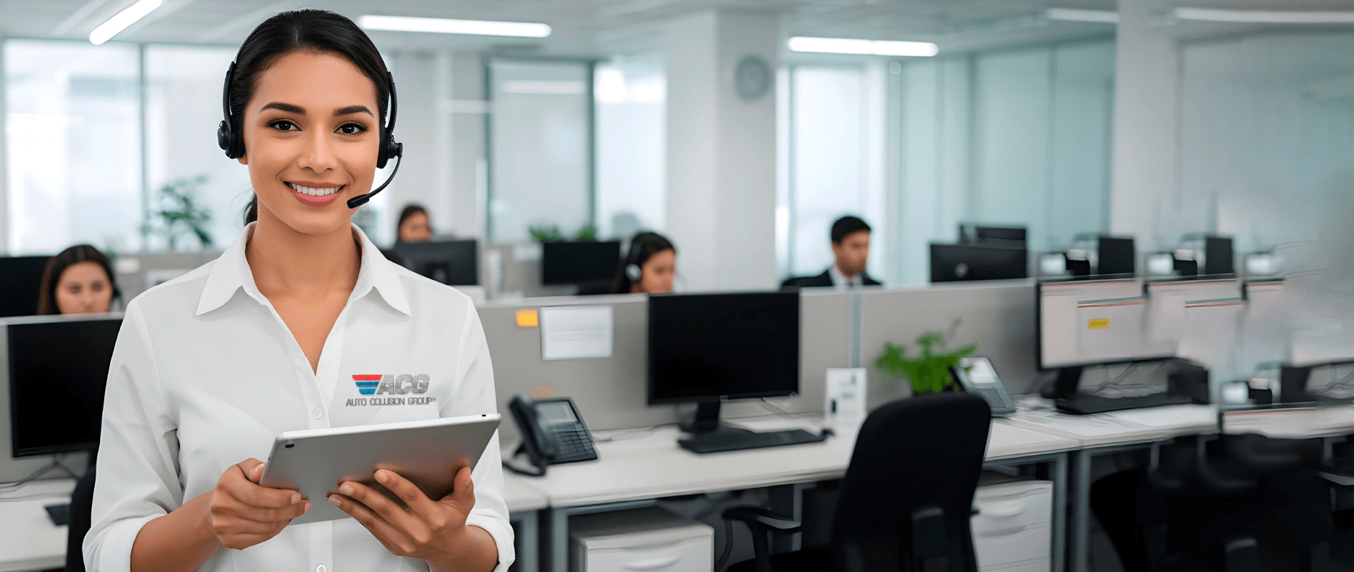 Customer service representative with headset