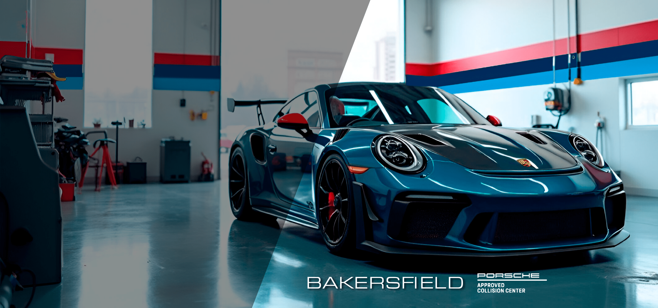 Porsche in collision repair center