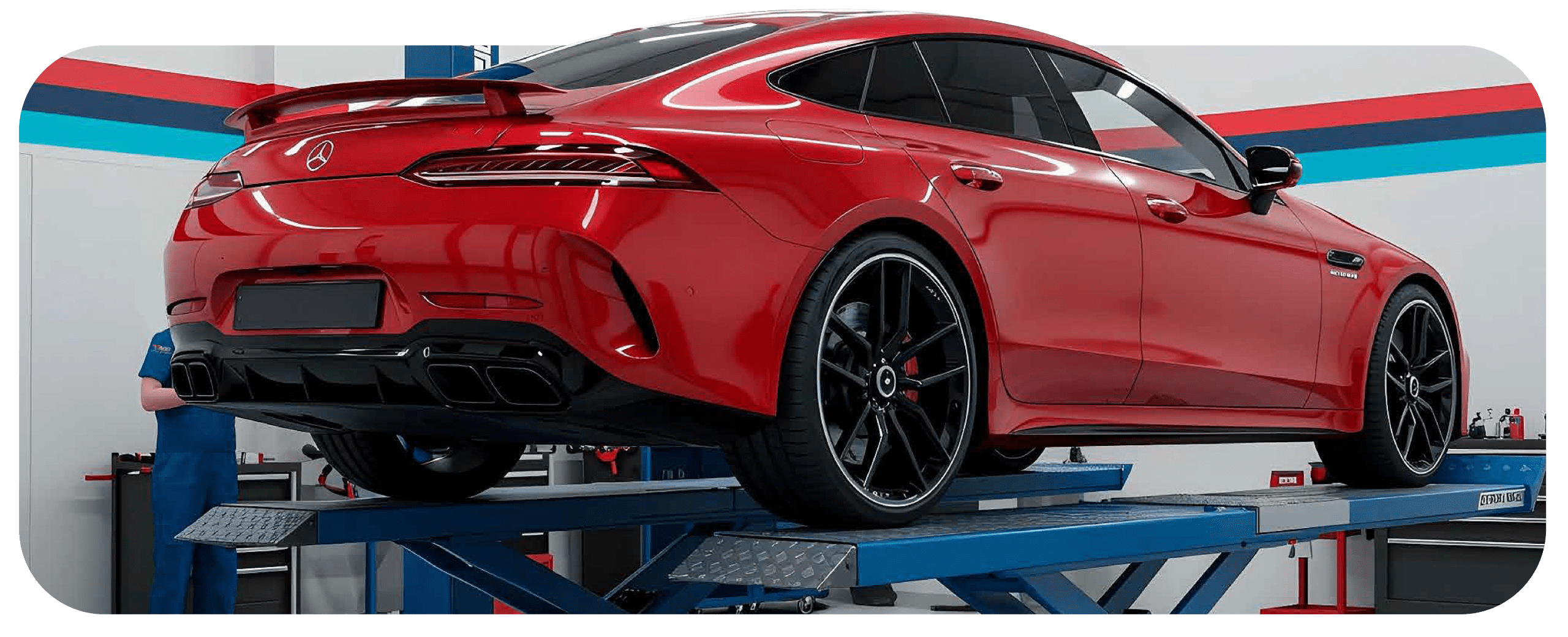 OEM Mercedes parts staged for luxury car collision repair at ACG Covina location
